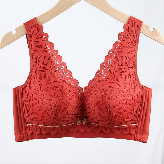KBODIU Everyday Bras for Women, Plus Size Comfort Bras, Women's Ultimate Lift Wirefree Bras OnePiece Bra Everyday Underwear Bras No Underwire Watermelon Red