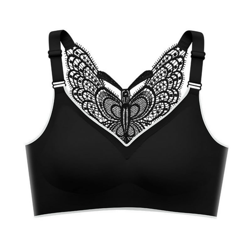 KBODIU Everyday Bras for Women, Plus Size Comfort Bras, Women's Wirefree  Bra Butterfly Back Underwear Without Steel Ring And Mark Large Vest Bras No  Underwire Black 