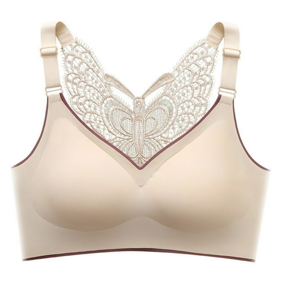 KBODIU Everyday Bras for Women, Plus Size Comfort Bras, Women's Wirefree Bra Butterfly Back Underwear Without Steel Ring And Mark Large Vest Bras No Underwire Beige
