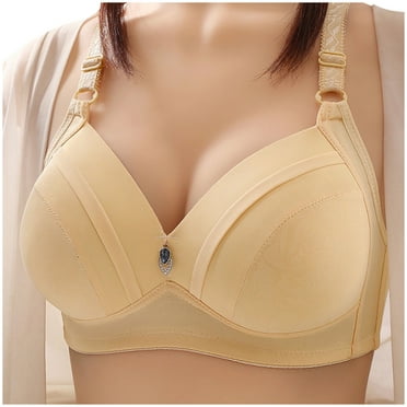 KBODIU Everyday Bras for Women, Plus Size Comfort Bras, Women's Wirefree Bra Thin Large Size Breathable Gathered Underwear Non-steel Bra Daily Bras No Underwire Beige