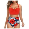 thumbnail image 1 of KBODIU Floral Print High Waist Crop Tops+Shorts Two Piece Swimwear HalterBeachwear Womens Swimsuits Bikini Sets Tankini Bathing Suits for Women Red XL, 1 of 3