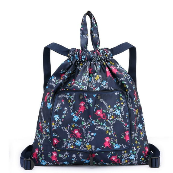 KBODIU Foldable Large Capacity Travel Backpack Drawstring Pocket Waterproof Ultra Light Nylon Cloth Multifunctional Print Foldable Bag Organizer Organization and Storage