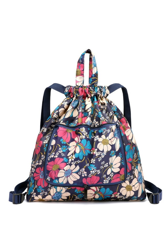 Foldable Large Capacity Travel Backpack Drawstring Pocket Waterproof Ultra Light Nylon Cloth Multifunctional Print Foldable Bag Organizer Organization and Storage
