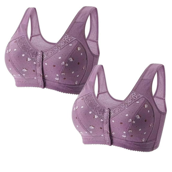 KBODIU Full-Coverage Plus Size 2PC Comfort Wirefree Everyday Bra Women Lace Breathable Bra Underwear No Rims Front Opening Buckle Gathering Bra Anti-Sagging