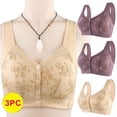 thumbnail image 1 of KBODIU Full-Coverage Plus Size 3PC Comfort Wirefree Everyday Bra Women Lace Breathable Bra Underwear No Rims Front Opening Buckle Gathering Bra Anti-Sagging, 1 of 5