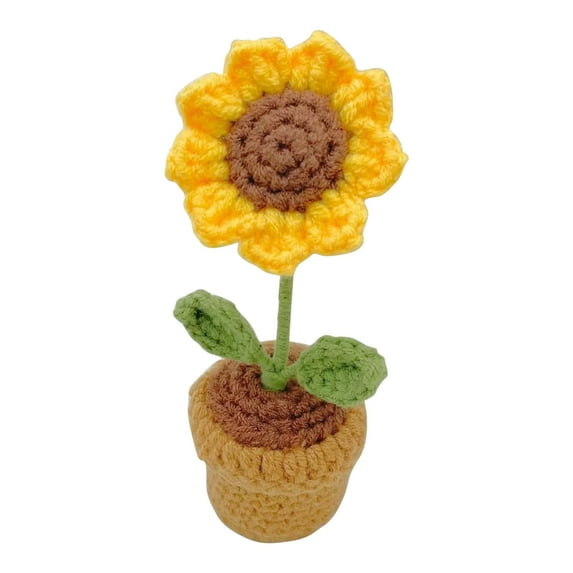 KBODIU Handmades Knitted Flowers Woven Potted Flowers Rose Crochets Self-made Simulated Flower Office Decorations Finished Wool Products