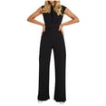 thumbnail image 1 of KBODIU Jumpsuits for Women Casual V Neck Bow Pockets Sleeveless Wide Leg Pants Rompers Bodysuit for Women Black M, 1 of 5