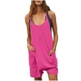 thumbnail image 1 of KBODIU Jumpsuits for Women Scoop Solid Neck Sleeveless Casual Rompers with Pockets Shorts Bodysuit for Women Hot Pink XL, 1 of 3