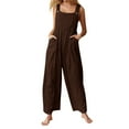 thumbnail image 1 of KBODIU Jumpsuits for Women Solid Casual Camis Pockets Sleeveless Suspender Wide Leg Pants Rompers Bodysuit for Women Coffee XXL, 1 of 5