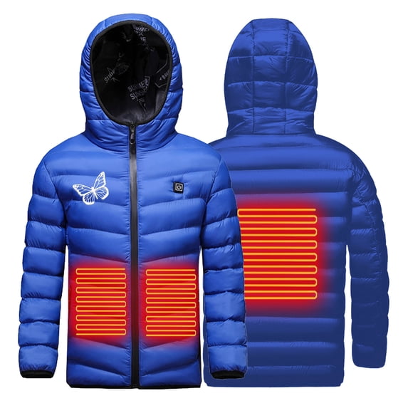 KBODIU Kids Heated Jacket USB Intelligent Constant Temperature Heated Coat for Boys and Girls Outdoor Soft Shell Smart Electric Coat 2 Heating Zone Waistcoat Down Heated Jacket for 4-15Years Old Gifts