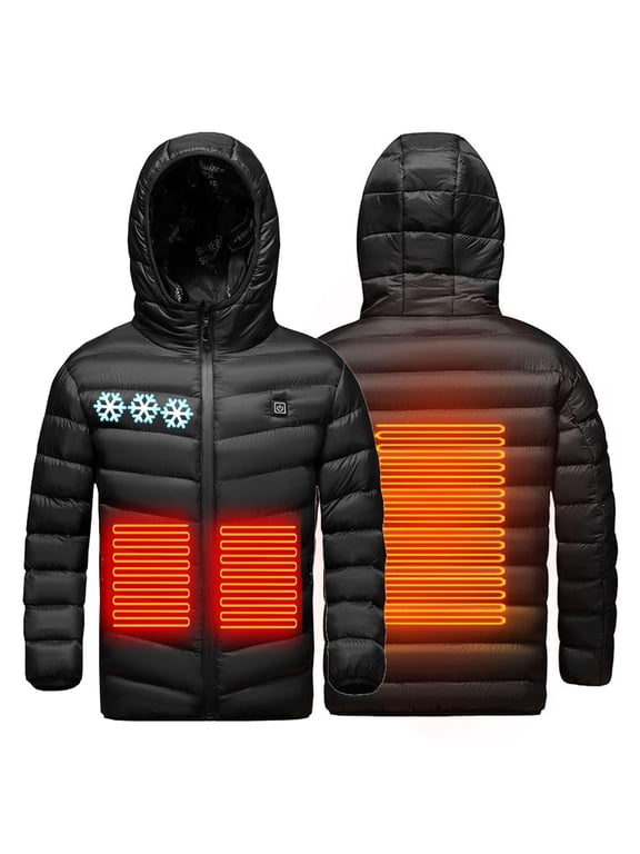 Kids Heated Jacket USB Intelligent Constant Temperature Heated Coat for Boys and Girls Outdoor Soft Shell Smart Electric Coat 2 Heating Zone Waistcoat Down Heated Jacket for 4-15Years Old Gifts