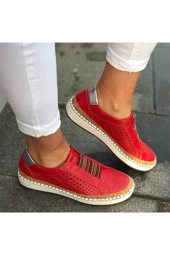 Loafers for Women Casual Slip on Dress Loafers Womens Fashion Big Size Hot Style Casual Single Shoes Outdoor Walking Flats Shoes Low Tops Fashion Flats for Summer Red 37