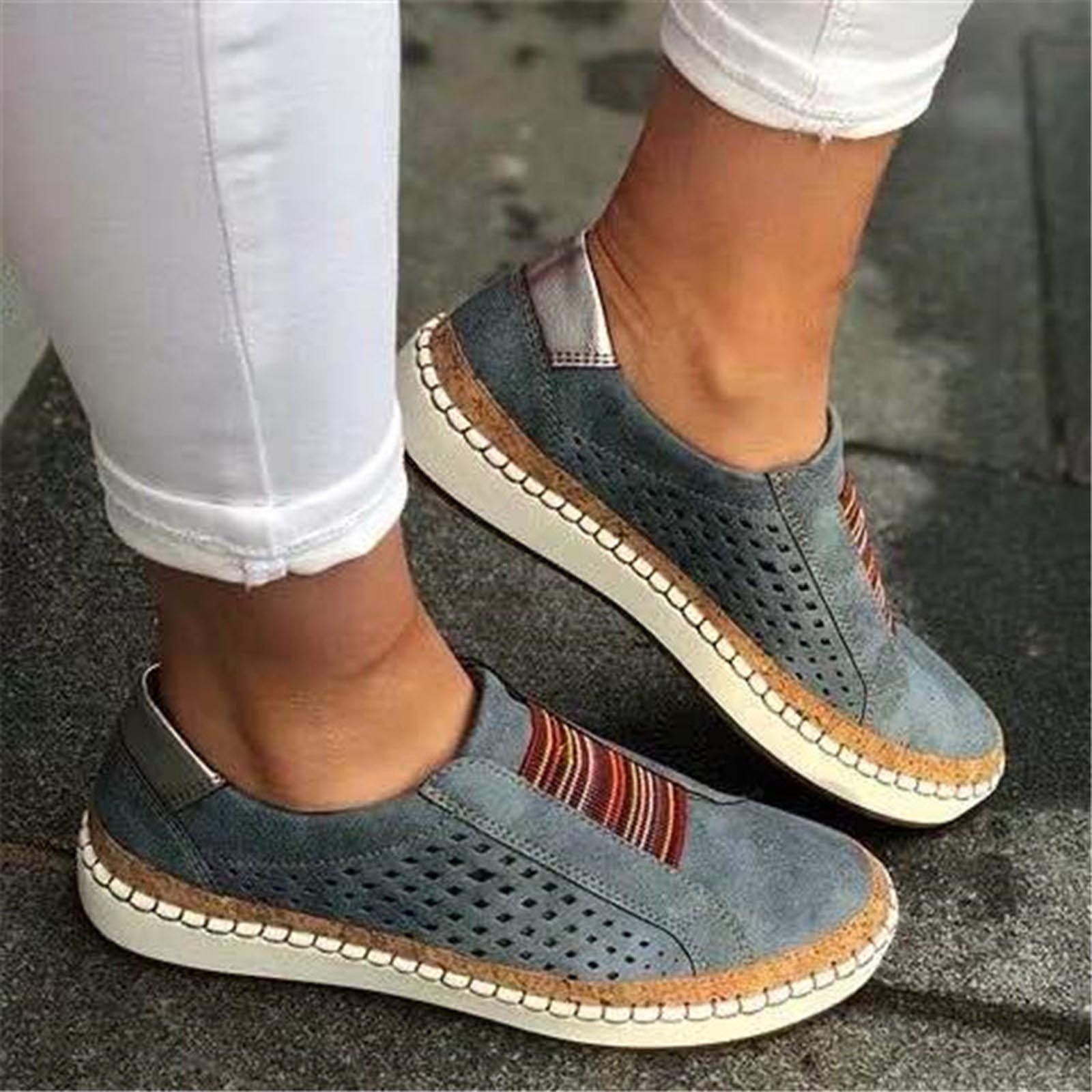 KBODIU Loafers for Women Casual Slip on Dress Loafers Womens Fashion Big Size Hot Style Casual Single Shoes Outdoor Walking Flats Shoes Low Tops Fashion Flats for Summer Blue 38