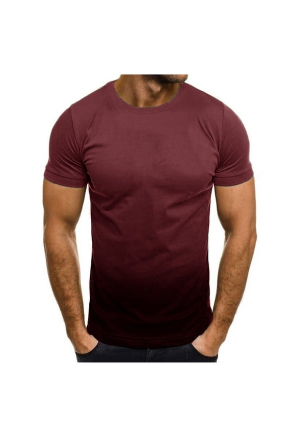 Men Casual Round Neck Gradient Print Tees Summer Workout Short Sleeve T-Shirt