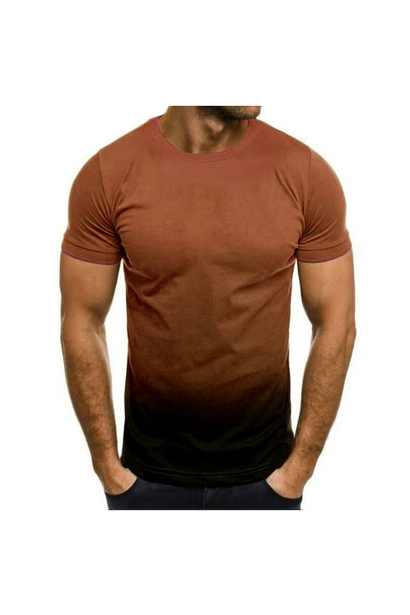 Men Casual Round Neck Gradient Print Tees Summer Workout Short Sleeve T-Shirt