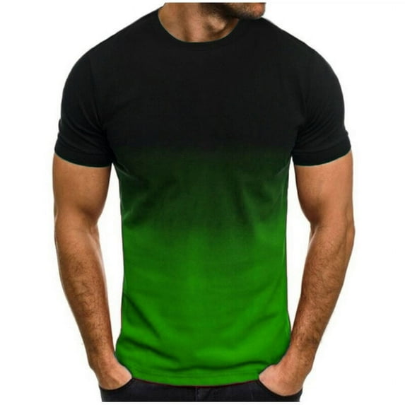 KBODIU Men Casual Round Neck Gradient Print Tees Summer Workout Short Sleeve T-Shirt