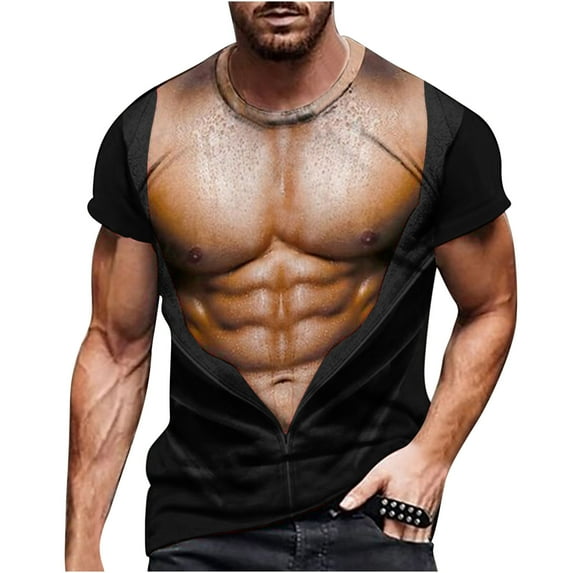 KBODIU Men Casual Round Neck Muscular Man Print Tees Summer Workout Short Sleeve T-Shirt
