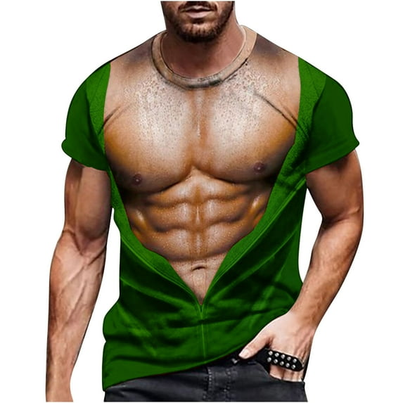 KBODIU Men Casual Round Neck Muscular Man Print Tees Summer Workout Short Sleeve T-Shirt