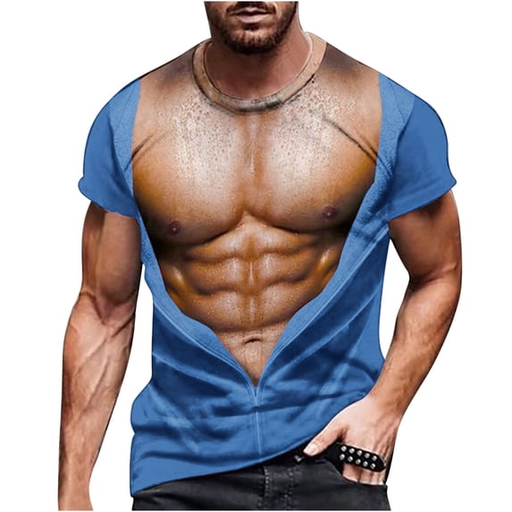 KBODIU Men Casual Round Neck Muscular Man Print Tees Summer Workout Short Sleeve T-Shirt
