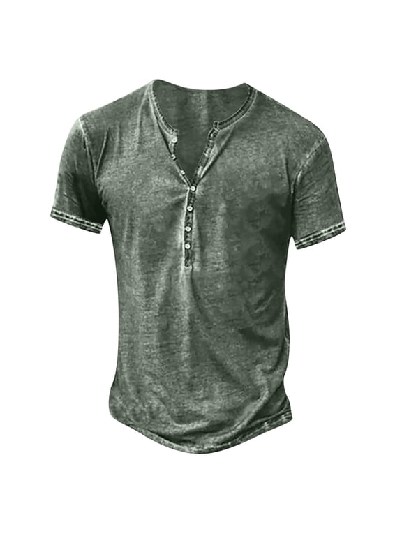 Men Casual V-Neck Solid Color Print T-Shirt Summer Workout Short Sleeve Tee Tops