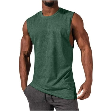 KBODIU Men's Muscle Gym Tank Tops, Solid Color Sleeveless Crew T-Shirts, Sizes S-XXL