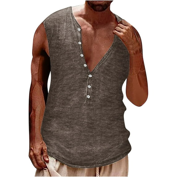 KBODIU Men's Muscle Gym Tank Tops, V Neck Buttons Sleeveless T-Shirts, Sizes M-4XL