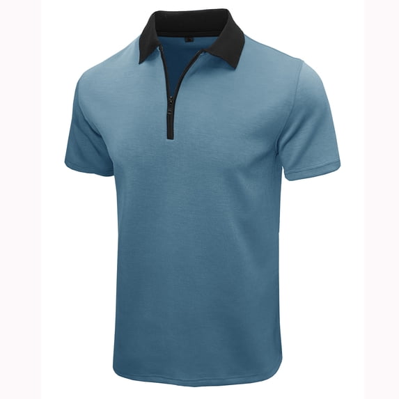 KBODIU Men's Regular-Fit Polo Shirt Summer Short Sleeve Crew Neck Soft Tees Classic Basic Zipper Tshirts