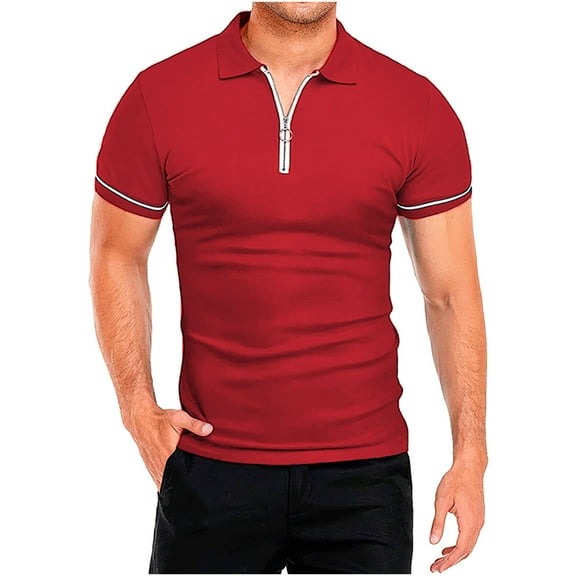 KBODIU Men's Regular-Fit Polo Shirt Summer Short Sleeve V Neck Soft Tees Classic Basic Zipper Tshirts (Available in Big & Tall)