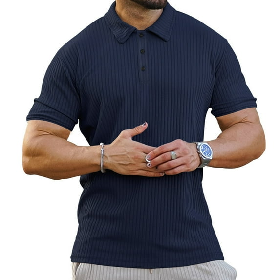 KBODIU Men's Regular-Fit Polo Shirt Summer Short Sleeve V Neck Soft Tees Classic Basic Zipper Tshirts (Available in Big & Tall)