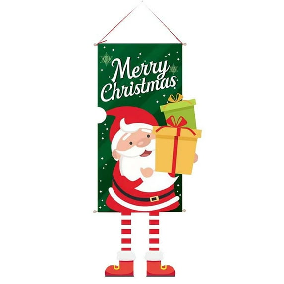 KBODIU Merry Christmas Window Sign Banners ChristmasFabric Flag Door Porch Decor Supplies Hanging Ornament Santa Claus Banner Flag for Indoor Outdoor Wall Door Home