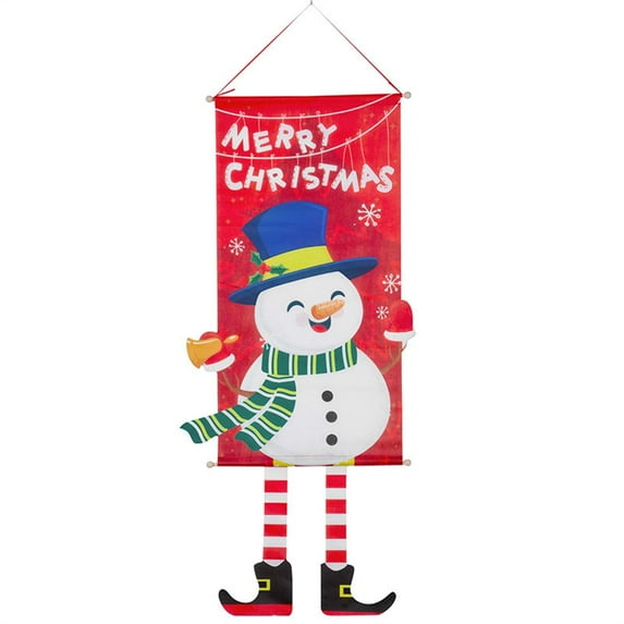 KBODIU Merry Christmas Window Sign Banners ChristmasFabric Flag Door Porch Decor Supplies Hanging Ornament Santa Claus Banner Flag for Indoor Outdoor Wall Door Home