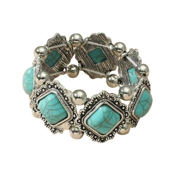 KBODIU Personalized Retro Geometric Inlaid Turquoise Elastic Bracelet Female Bohemian Style Bracelet Jewelry