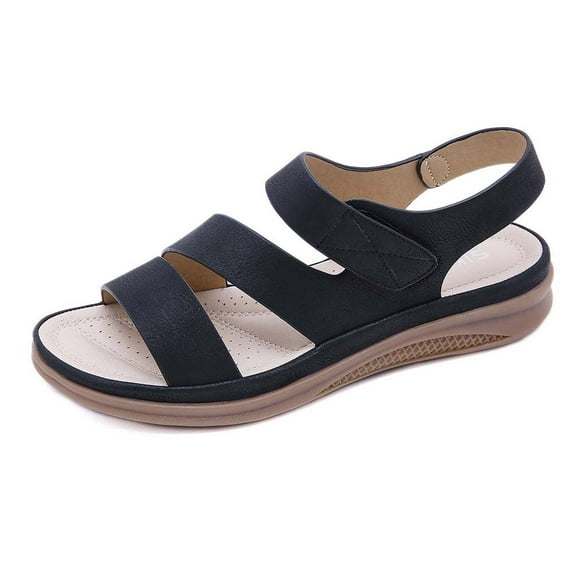 KBODIU Sandals Women Athletic Comfortable Outdoor Sandals with Arch Support Walking Sandals Summer Sandals For Flat Slip On Sandals Roman Open Toe Casual Sandals for Spot/Beach/Home Black 39