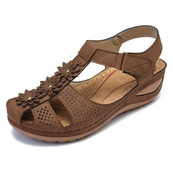 KBODIU Sandals Women Athletic Comfortable Outdoor Sandals with Arch Support Walking Sandals for Women Hollow Flowers Round Toe Sandals Soft Sole for Spot/Beach/Travel/Home Brown 38