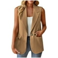thumbnail image 1 of KBODIU Sleeveless Blazer Jackets for Women Casual Lightweight Solid Color Open Front Vest Lapel Cardigan with Pockets Business Small Suit Jacket Khaki S, 1 of 6