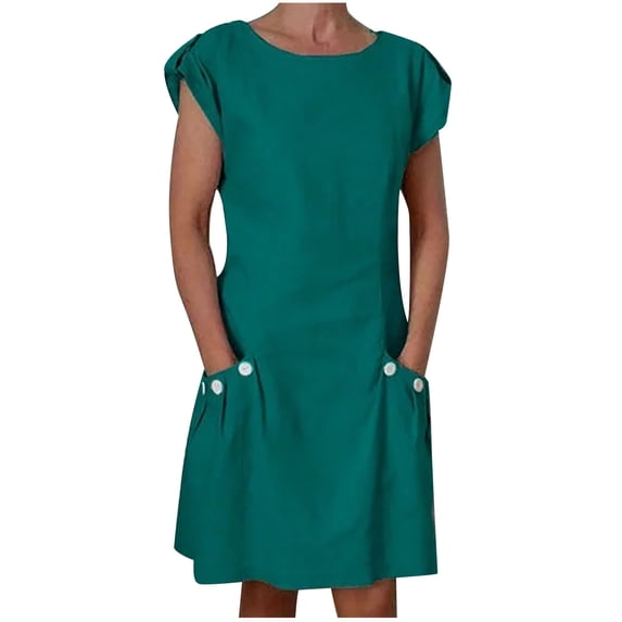 KBODIU Summer Dresses for Women 2023 Casual Loose Short Sleeve Button Maxi Beach Sundresss with Pockets Green 4XL