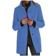 thumbnail image 1 of KBODIU Women 2023 Plaid Shacket Jacket Casual Button Trench Coat Vintage Lapel Open Front Mid-Long Jacket Overcoat Cardigan Outwear Solid Classic-Fit Warm Pea Coats Sky Blue L, 1 of 6