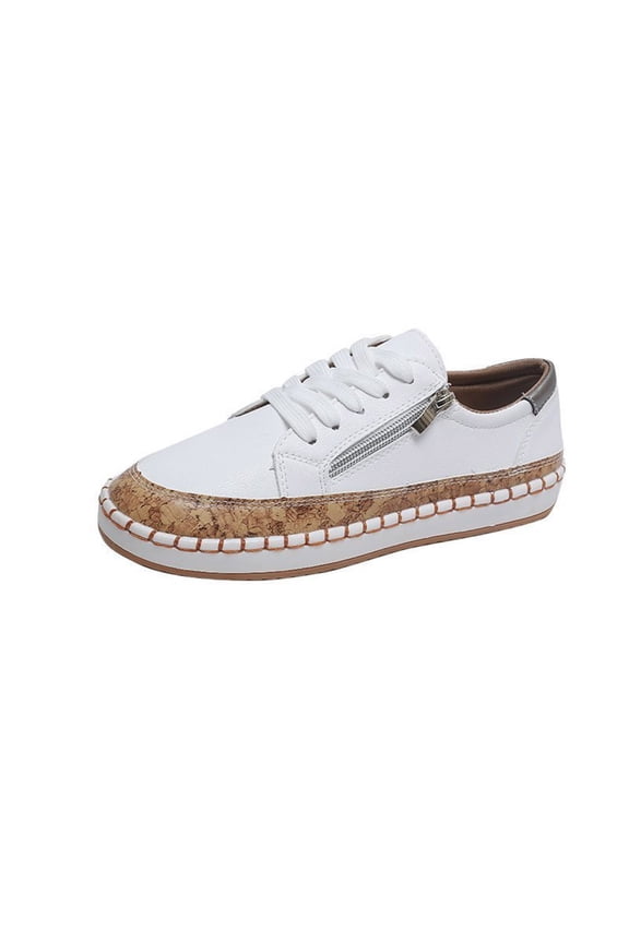Women Canvas Sneaker, Slip-ons Loafers Shoes for Womens, Casual Canvas Shoes Round Toe Soft Comfortable Walking Flats, Low Top Lace-up Zipper Design Sneakers White 40