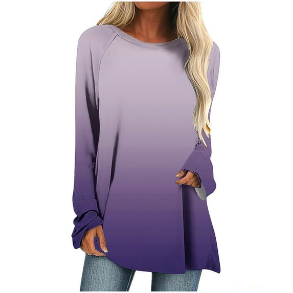 KBODIU Women Casual Crewneck Floral Print Loose Tops Long Sleeve Gradient Color Tie-dye T-Shirts Blouse Fall Clothes Pullover Sweatshirts Plus Size