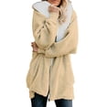 thumbnail image 1 of KBODIU Women Fashion Winter Coat Long Sleeve Lapel Zip Up Faux Shearling Shaggy Oversized Shacket Jacket Fuzzy Fleece Open Front Solid Hooded Sweatshirt Coat Outwear Jacket, 1 of 5