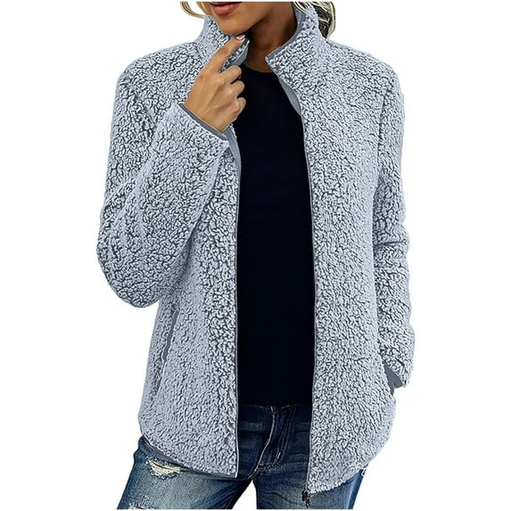 KBODIU Women Fashion Winter Coat Long Sleeve Lapel Zip Up Faux Shearling Shaggy Oversized Shacket Jacket Fuzzy Fleece Open Front Solid Pocket Sweatshirt Coat Outwear Jacket