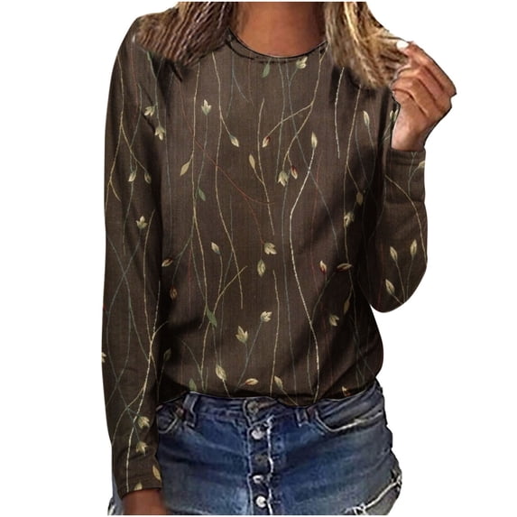 KBODIU Women Oversized Tee Tops Casual Print Long Sleeve Pullover Sweatshirts V-neck Loose Fitting T-Shirts, Tees, Blouses Fall Clothes Plus Size