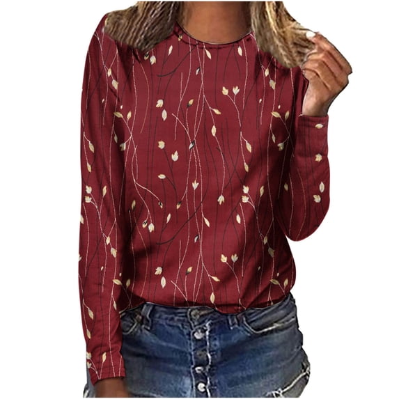 KBODIU Women Oversized Tee Tops Casual Print Long Sleeve Pullover Sweatshirts V-neck Loose Fitting T-Shirts, Tees, Blouses Fall Clothes Plus Size