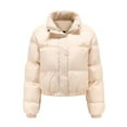 thumbnail image 1 of KBODIU Women Winter Thicken Puffer Coat Hoodless Slim Winter Parkas Coat Waterproof Warm Snow Down Jackets Long Sleeve Zip Puffer Jacket Pockets Baggy Short Down Coats Jackets, 1 of 5