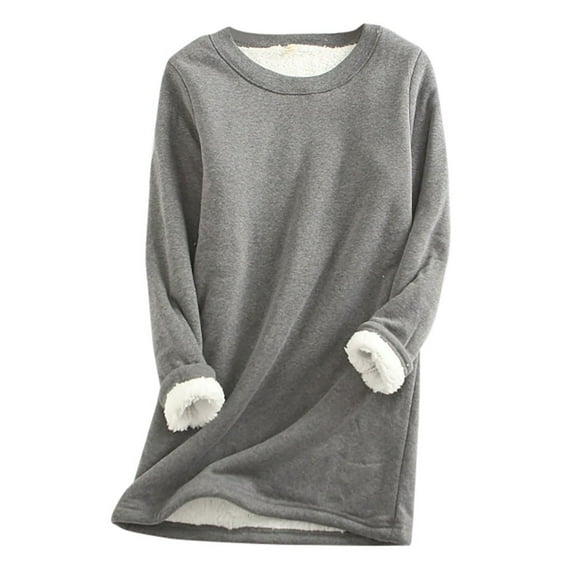 KBODIU Women Winter Warm Sherpa Lined Fleece Crewneck Sweatshirt Loungewear Tunic Tops Thickened Plush Warm Long Sleeve Tops with Pockets Girl Cute Sweatshirts Tops Plus Size