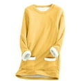 thumbnail image 1 of KBODIU Women Winter Warm Sherpa Lined Fleece Crewneck Sweatshirt Loungewear Tunic Tops Thickened Plush Warm Long Sleeve Tops with Pockets Girl Cute Sweatshirts Tops Plus Size, 1 of 5