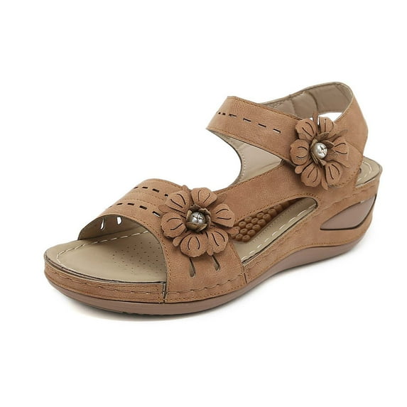 KBODIU Women's Arch Support Sandals Orthotic Adjustable Flat Sandals, Women's Sandals Lunge Massage Casual Elegant Wedge Heel Sandals