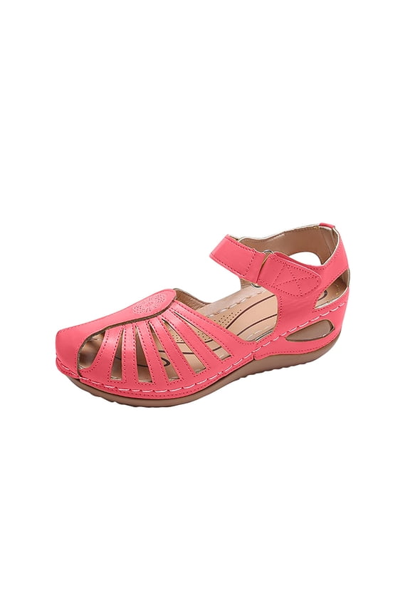 Women's Athletic Hiking Sandals Walking Sandals with Arch Support, Wadable Water Sandals Soft Leather Closed Toe Vintage Anti-Slip Sandals for Beach/Cruise/Travel Red 38