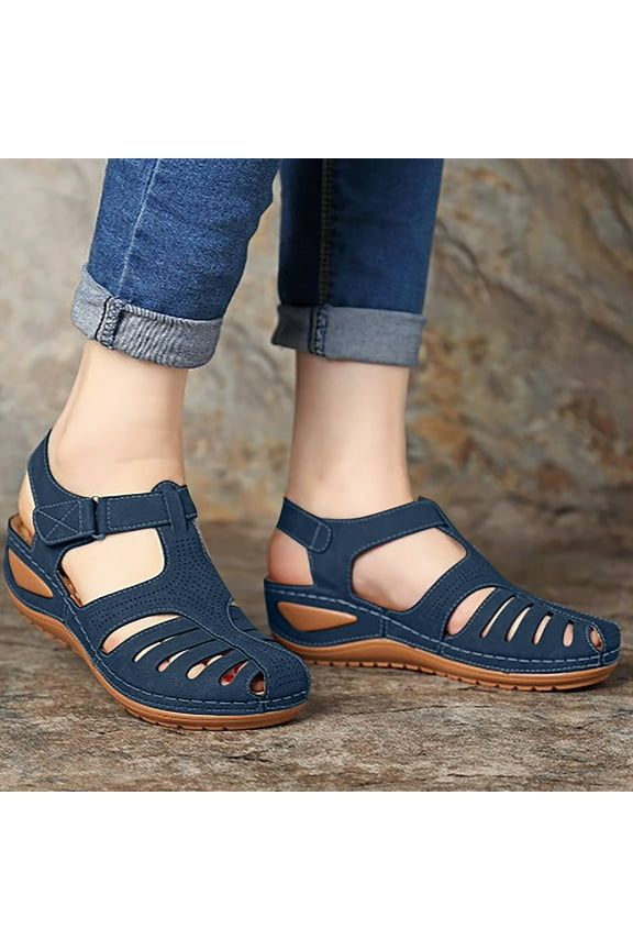 Women's Athletic Hiking Sandals Walking Sandals with Arch Support, Wadable Water Sandals Solid Color Loophole Flat Sandals for Beach/Cruise/Travel Blue 43