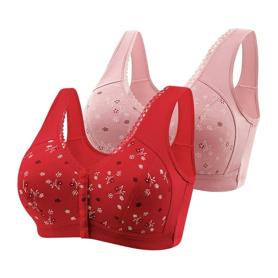 KBODIU Women's Bras, 2PC Sexy Front Buckle Bra for Women, Everyday Comfort Wireless Full-Coverage Bra, Middle Aged and Elderly Thin without Steel Ring Push-up Fit T-shirt Bras